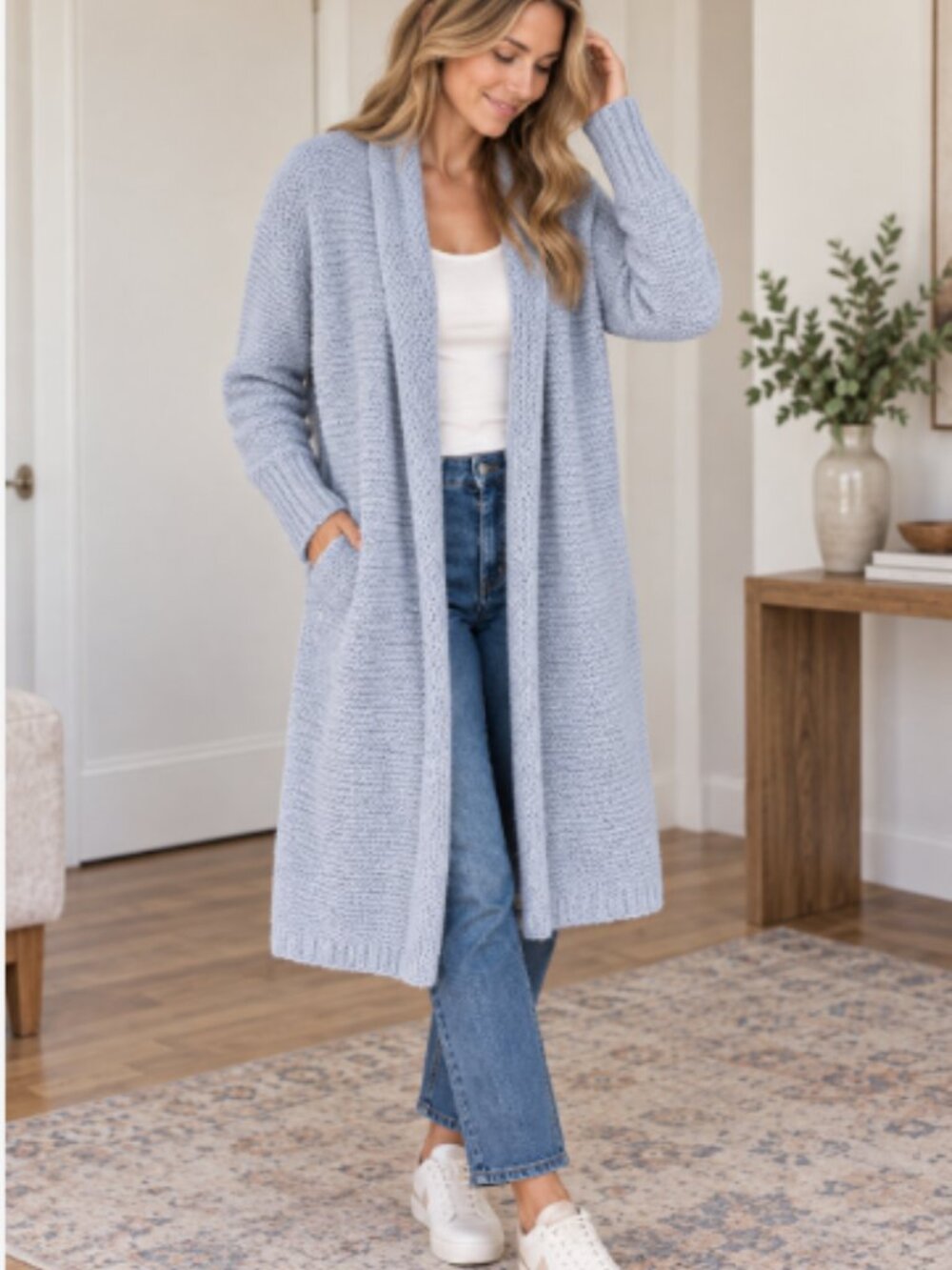 IrelandsEye Kilcoole 100% Wool Coatigan Cardigan Ice Blue Large
